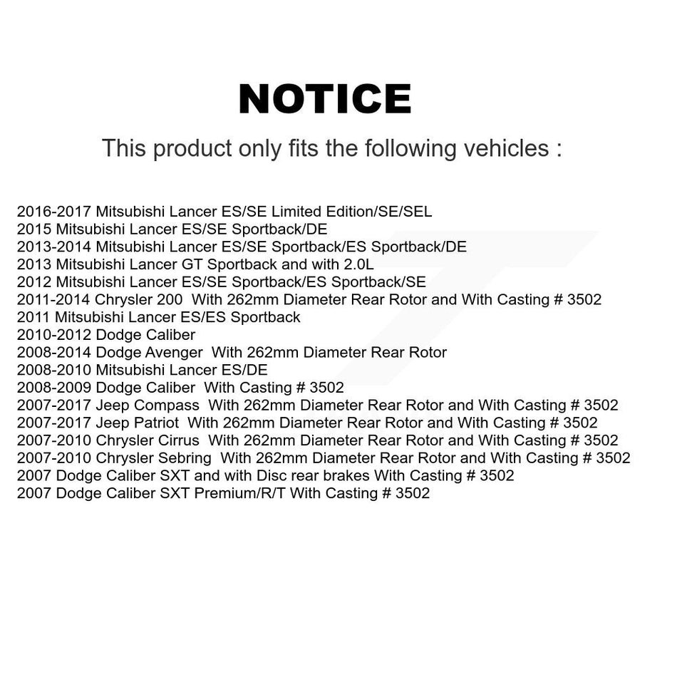 Rear Disc Brake Caliper Assembly Left Right Side (Driver Passenger) Kit For Jeep Dodge Patriot Chrysler Compass Avenger 200 Caliber Sebring Mitsubishi Lancer Cirrus KBC-100306