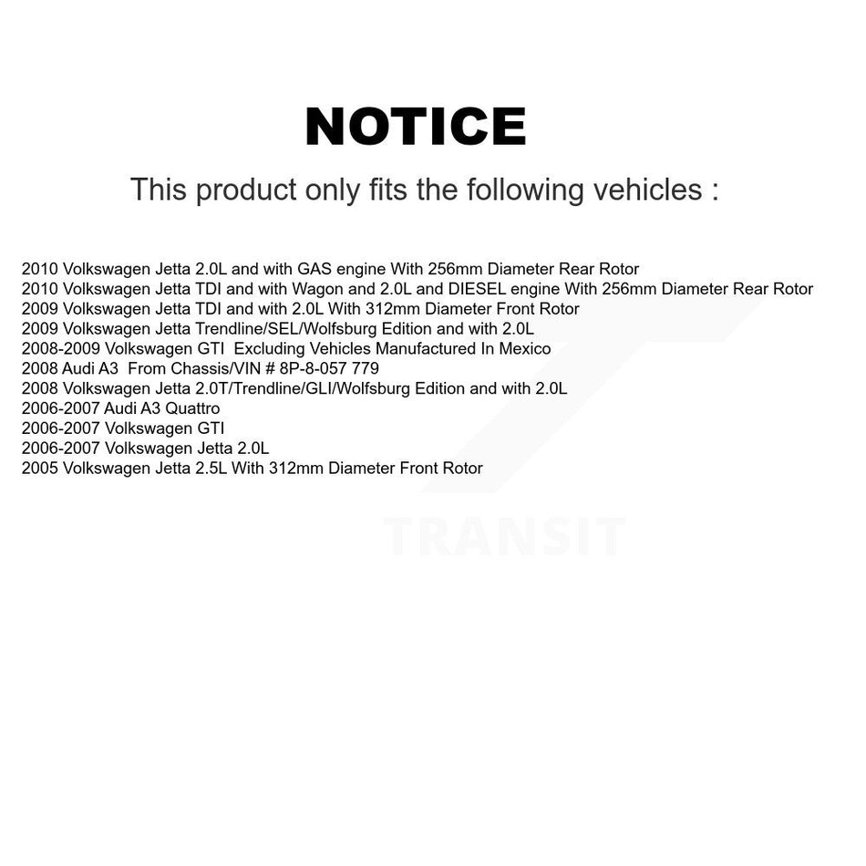 Front Rear Disc Brake Caliper Assembly Left Right Side (Driver Passenger) Kit For Volkswagen Jetta GTI Audi A3 Quattro KBC-100462