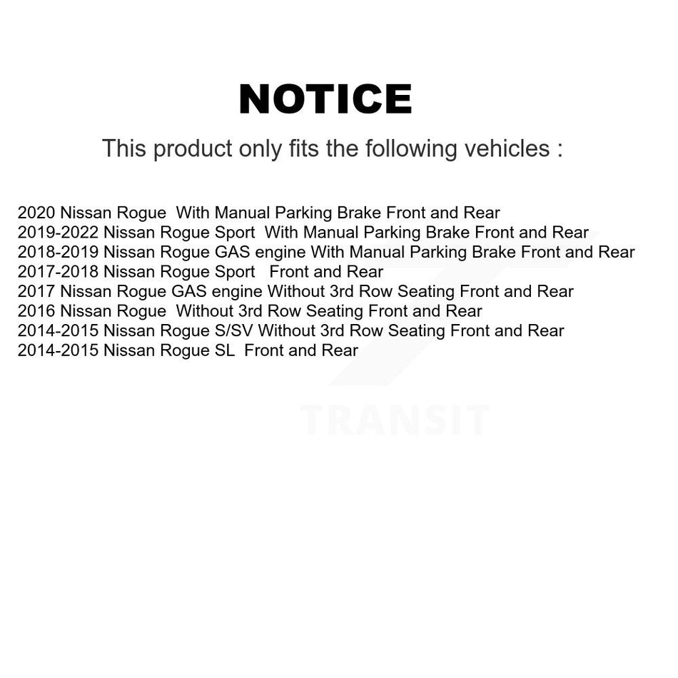 Front Rear Disc Brake Caliper Assembly Left Right Side (Driver Passenger) Kit For Nissan Rogue Sport KBC-100490