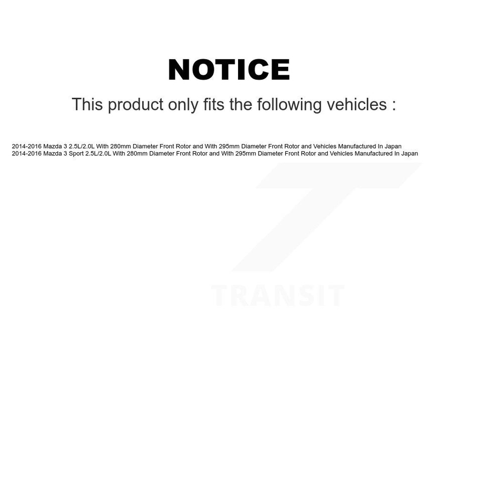 Rear Disc Brake Caliper Rotors And Ceramic Pads Kit For 2014-2016 Mazda 3 Sport Vehicles Manufactured In Japan 2.5L/2.0L KC8-100006T