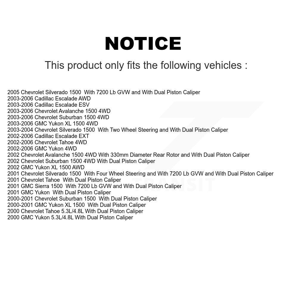 Rear Brake Caliper Rotor & Ceramic Pad Kit For Chevrolet Silverado 1500 GMC Avalanche XL KC8-100061T