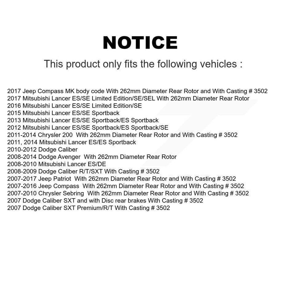 Rear Disc Brake Caliper Rotors And Ceramic Pads Kit For Jeep Dodge Patriot Chrysler Compass Avenger 200 Caliber Sebring Mitsubishi Lancer KC8-100418C