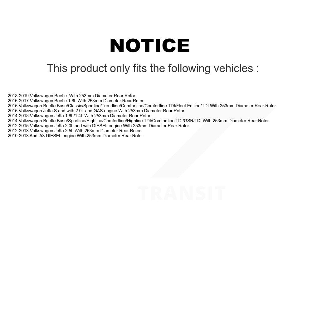 Rear Disc Brake Caliper Rotors Semi-Metallic Pad Kit For Volkswagen Jetta Beetle Audi A3 KC8-100449P