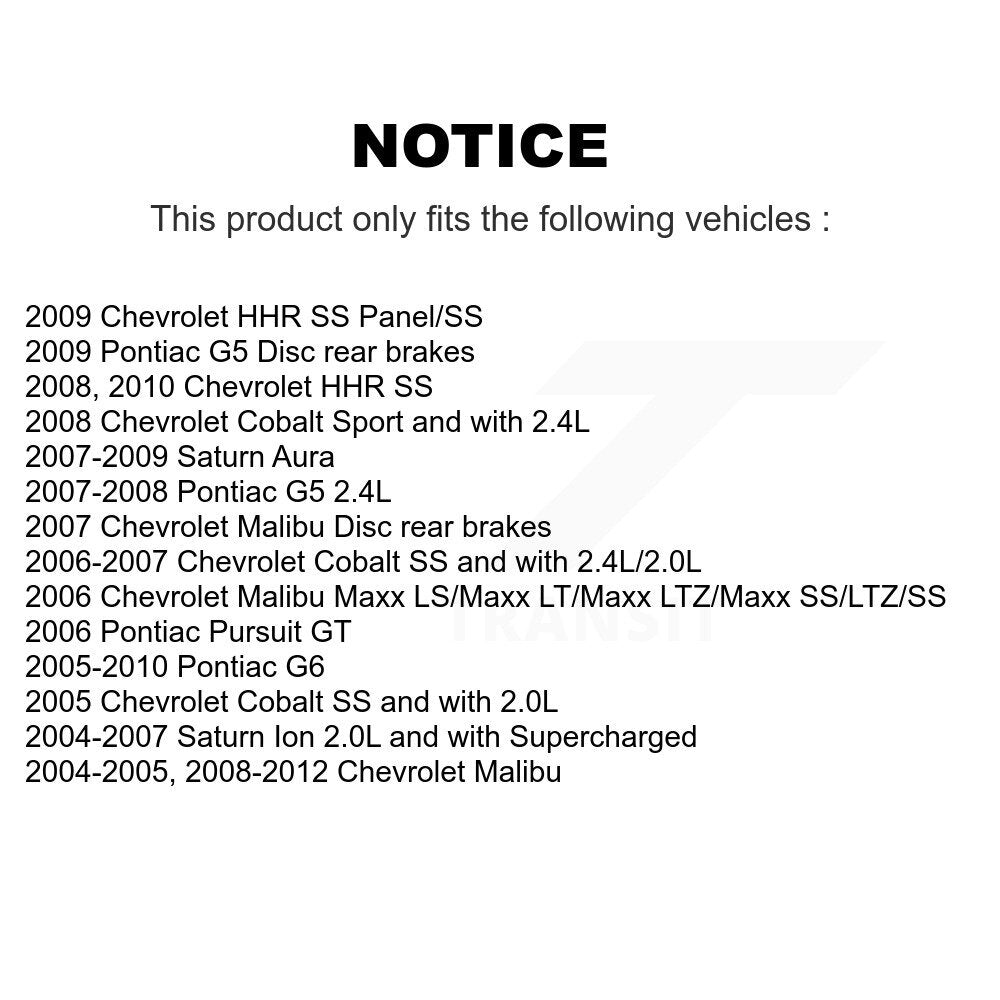 Rear Brake Caliper Rotor Semi-Metallic Pad Kit For Chevrolet Malibu Pontiac Cobalt G5 G6 KC8-100585P