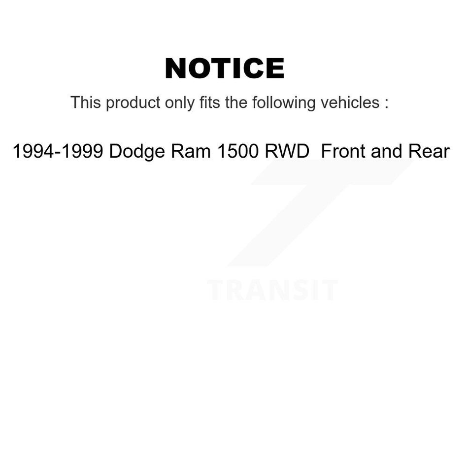 Front Rear Disc Brake Caliper Rotors Drums Semi-Metallic Pads Shoes And Hardware Kit (9Pc) For 1994-1999 Dodge Ram 1500 RWD KC8-100752S