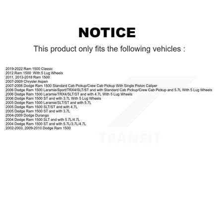 Rear Brake Caliper Rotors Semi-Metallic Pad Kit For Ram 1500 Classic Dodge Durango Aspen KC8-100811N