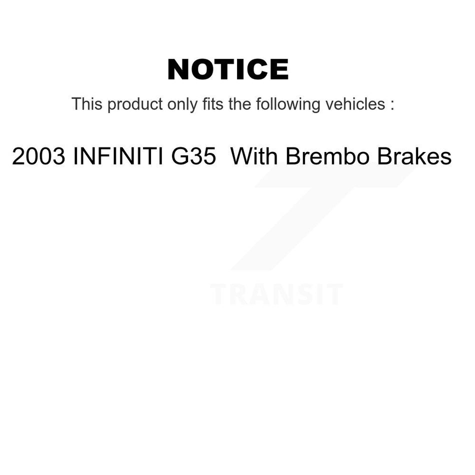 Rear Brake Caliper Rotors Semi-Metallic Pad Kit For 2003 INFINITI G35 With Brembo Brakes KC8-100993N