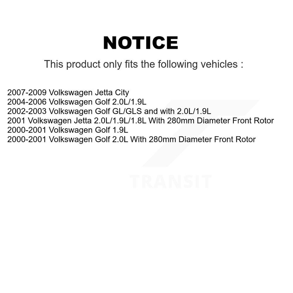 Front Rear Disc Brake Caliper Rotors And Ceramic Pads Kit (10Pc) For Volkswagen Jetta City KC8-101040C