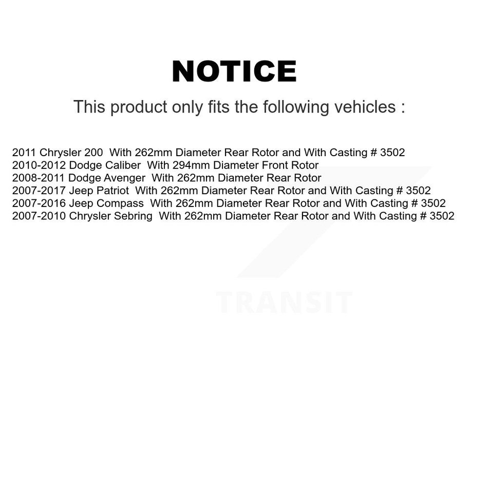 Front Rear Brake Caliper Rotor Semi-Metallic Pad Kit (10Pc) For Jeep Patriot Compass 200 KC8-101265S