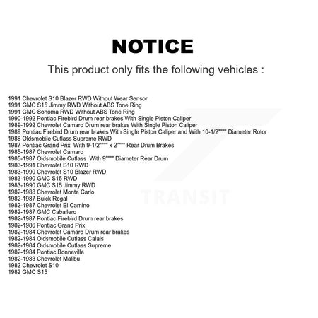 Front Rear Brake Caliper Rotor Drum Semi-Metallic Pad Shoe Hardware Kit (9Pc) For Camaro KC8-101421N