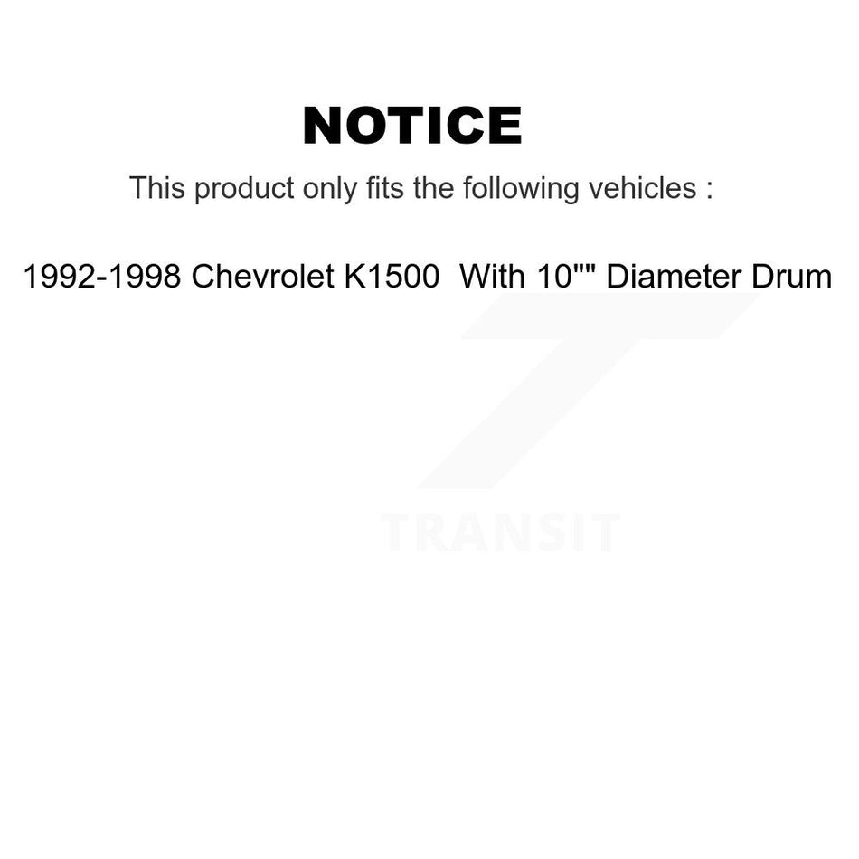 Front Rear Disc Brake Caliper Rotors Drums Semi-Metallic Pads Shoes Wheel Cylinders And Hardware Kit (11Pc) For 1992-1998 Chevrolet K1500 With 10" Diameter Drum KC8-101632N