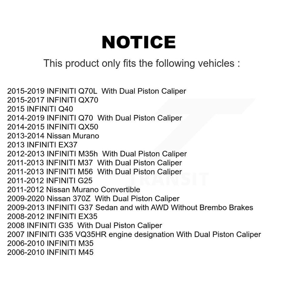 Front Brake Caliper Drill Slotted Rotor Semi-Metallic Pad Kit For INFINITI Nissan Murano KCD-100050S