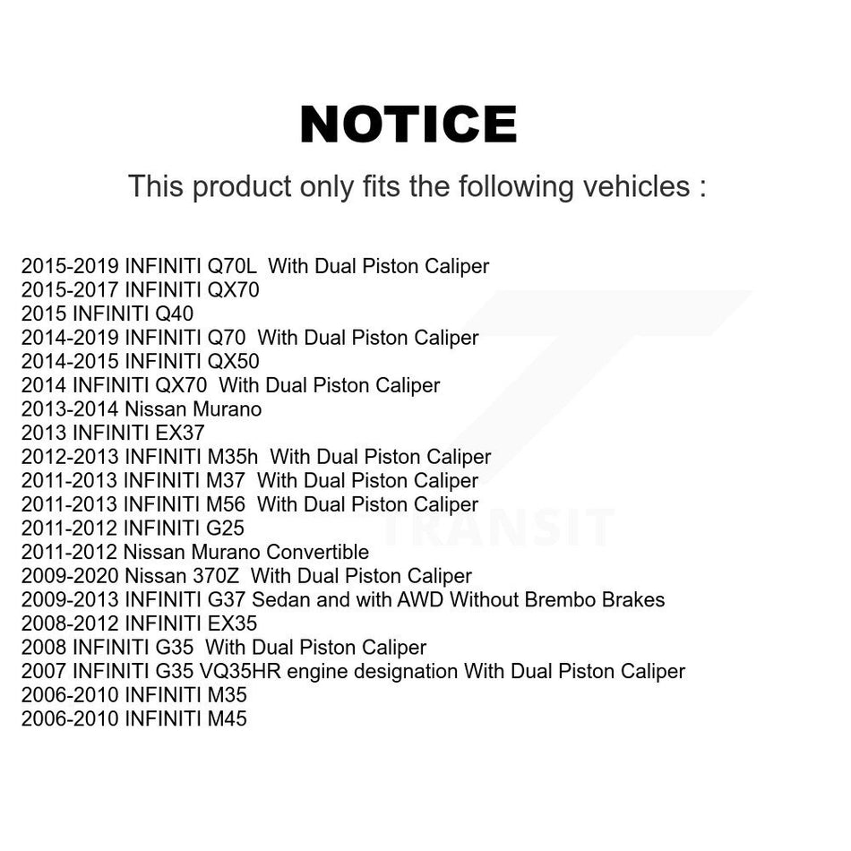 Front Brake Caliper Drill Slotted Rotor Semi-Metallic Pad Kit For INFINITI Nissan Murano KCD-100349N