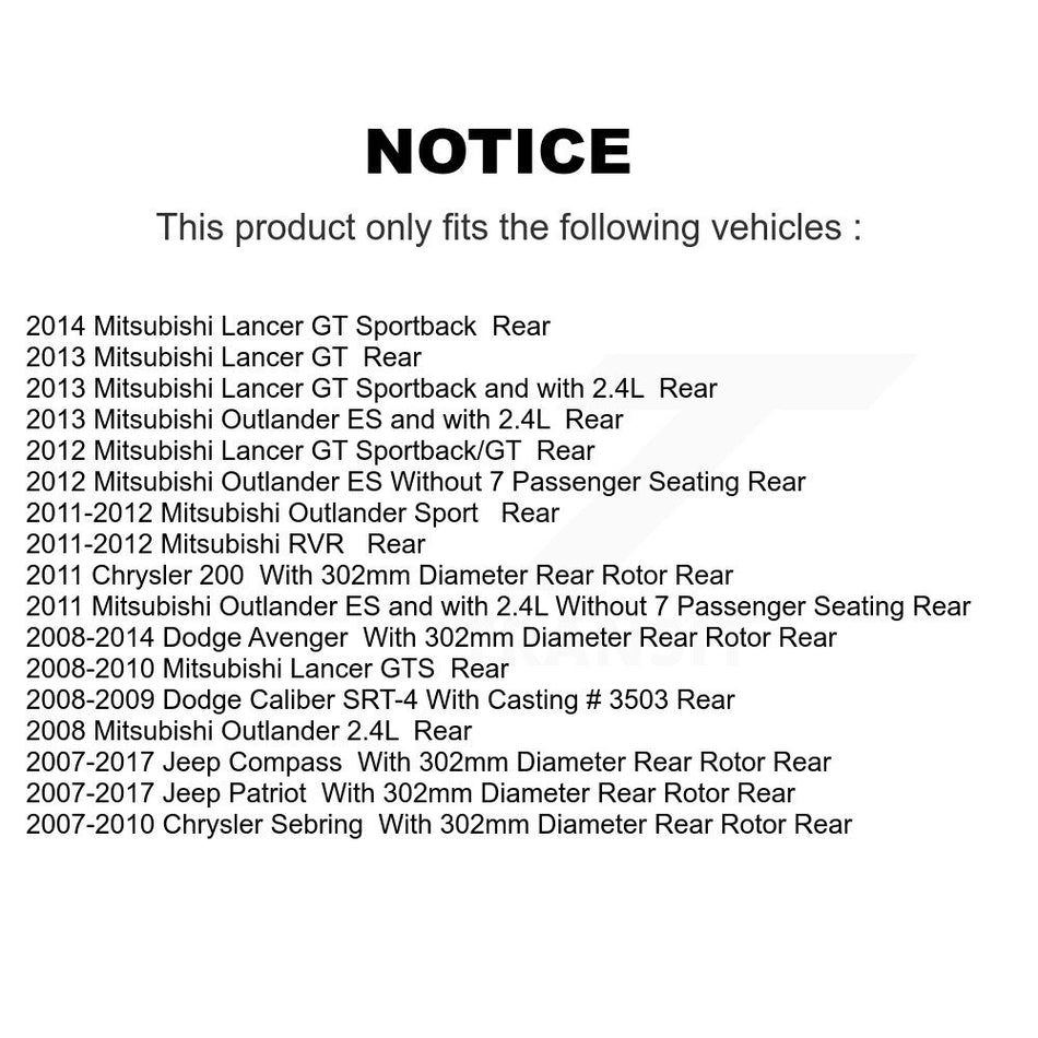 Rear Disc Brake Caliper Coated Rotors And Semi-Metallic Pads Kit For Jeep Patriot Dodge Compass Avenger Chrysler Sebring Mitsubishi Lancer Caliber 200 Outlander Sport RVR KCG-100038S