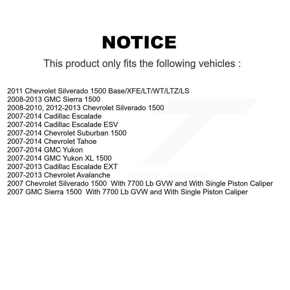 Rear Brake Caliper Coat Rotor Ceramic Pad Kit For Chevrolet GMC Sierra 1500 Silverado XL KCG-100180T