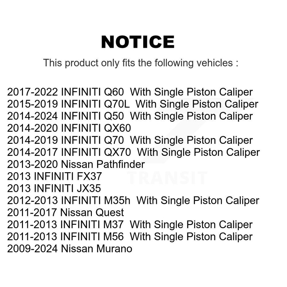 Rear Disc Brake Caliper Coated Rotors And Semi-Metallic Pads Kit For Nissan Murano INFINITI Pathfinder QX60 Q50 Quest JX35 M37 Q60 Q70 Q70L M56 M35h KCG-100239S