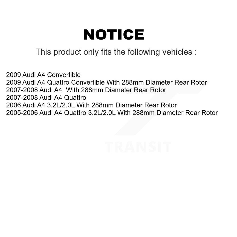 Rear Disc Brake Caliper Coated Rotors And Semi-Metallic Pads Kit For Audi A4 Quattro KCG-100245S