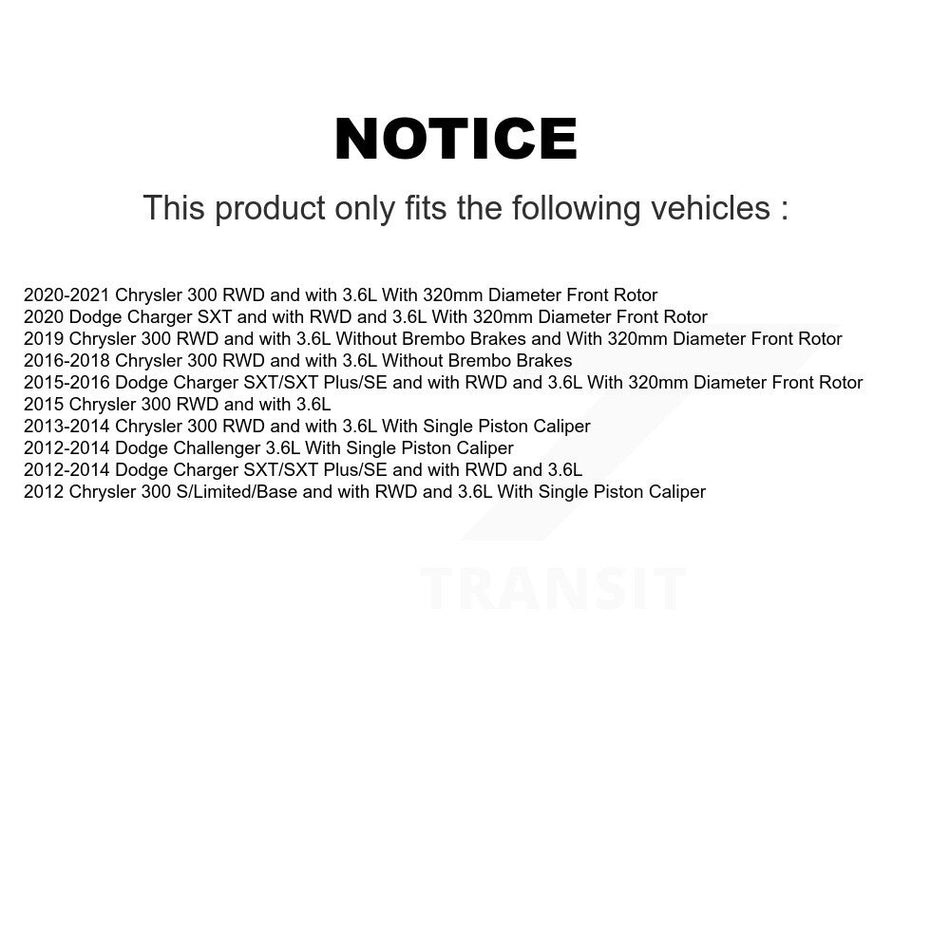 Front Brake Caliper Coat Rotor Ceramic Pad Kit For Chrysler 300 Dodge Charger Challenger KCG-100269N