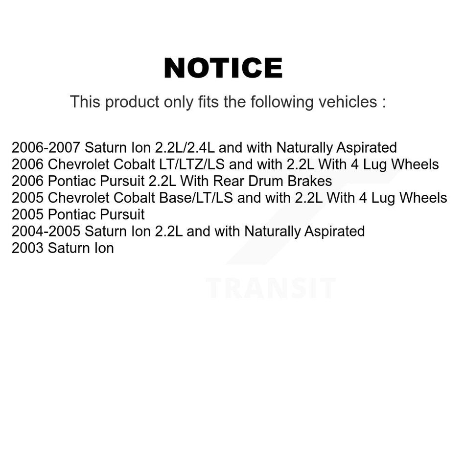 Front Rear Disc Brake Caliper Coat Rotor Drum Semi-Metallic Pad Kit (8Pc) For Saturn Ion KCG-100378S