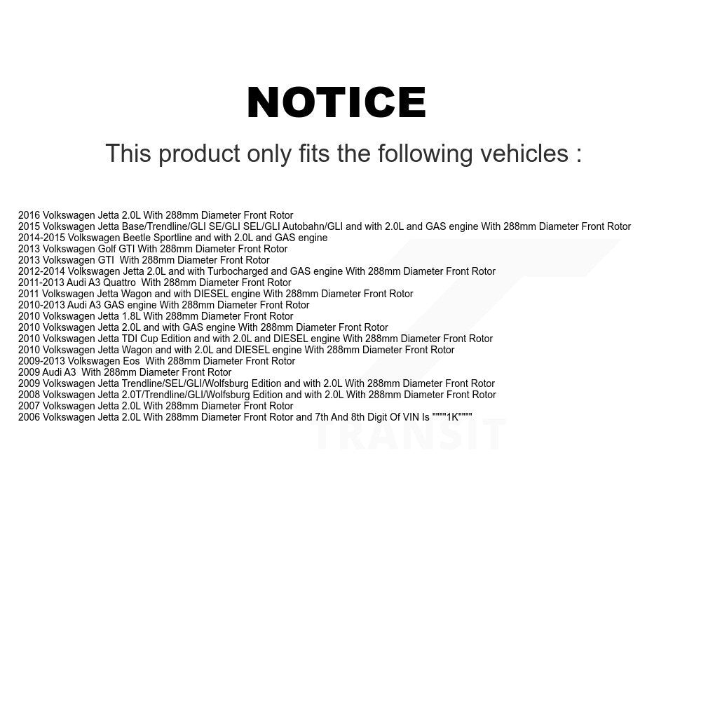 Front Brake Caliper Coat Rotor Semi-Metallic Pad Kit For Volkswagen Jetta Golf Beetle A3 KCG-100447P