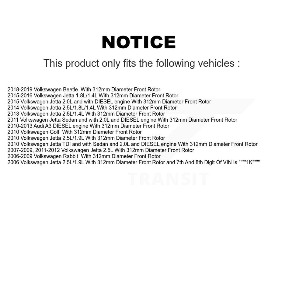 Front Brake Caliper Coat Rotor Semi-Metallic Pad Kit For Volkswagen Jetta Rabbit Golf A3 KCG-100465S