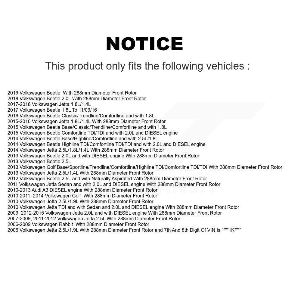 Front Brake Caliper Coat Rotor & Ceramic Pad Kit For Volkswagen Jetta Golf Beetle Rabbit KCG-100516T