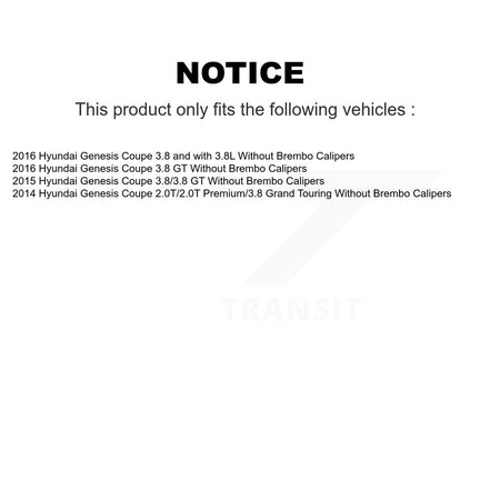 Front Disc Brake Caliper Coat Rotors And Semi-Metallic Pad Kit For Hyundai Genesis Coupe KCG-100582S