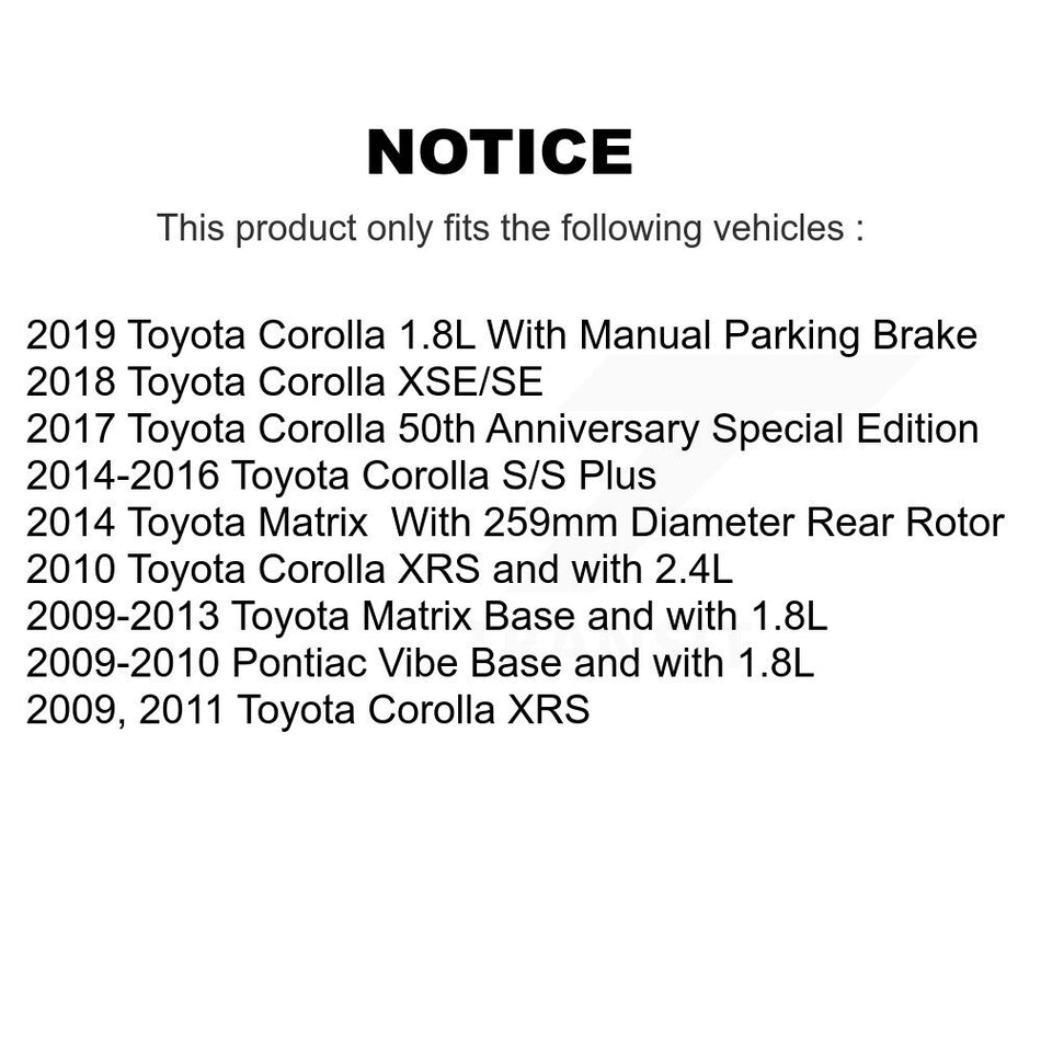 Rear Brake Caliper Coat Rotor And Ceramic Pad Kit For Toyota Corolla Matrix Pontiac Vibe KCG-100765N