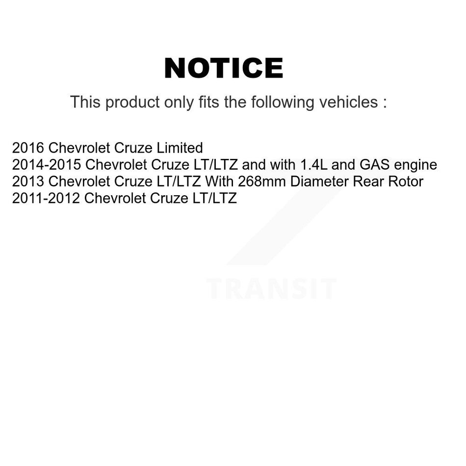 Front Rear Disc Brake Caliper Coated Rotors And Semi-Metallic Pads Kit (10Pc) For Chevrolet Cruze Limited KCG-100897P