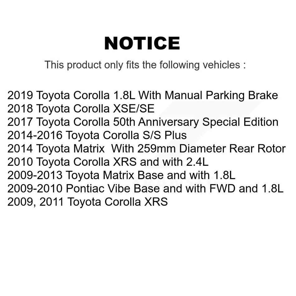 Front Rear Brake Caliper Coat Rotor Semi-Metallic Pad Kit (10Pc) For Toyota Corolla Vibe KCG-100914S