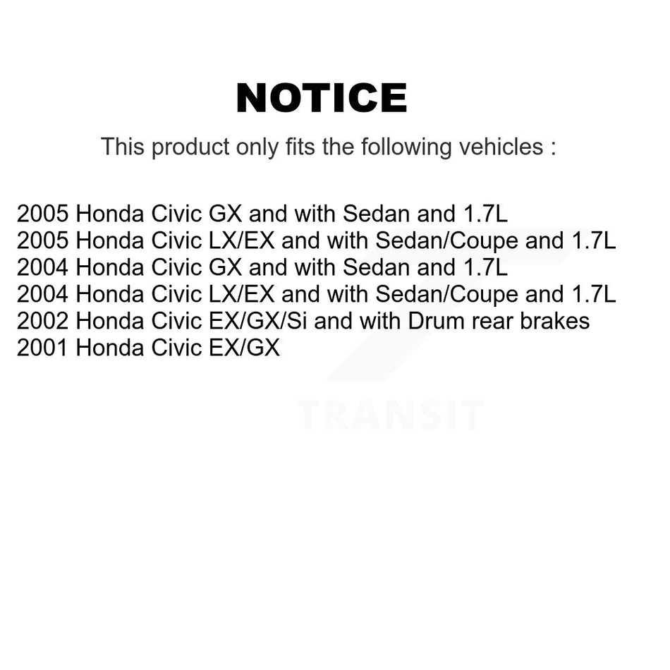 Front Rear Disc Brake Caliper Coated Rotors Drums Ceramic Pads Shoes Wheel Cylinders And Hardware Kit (11Pc) For Honda Civic KCG-101434N