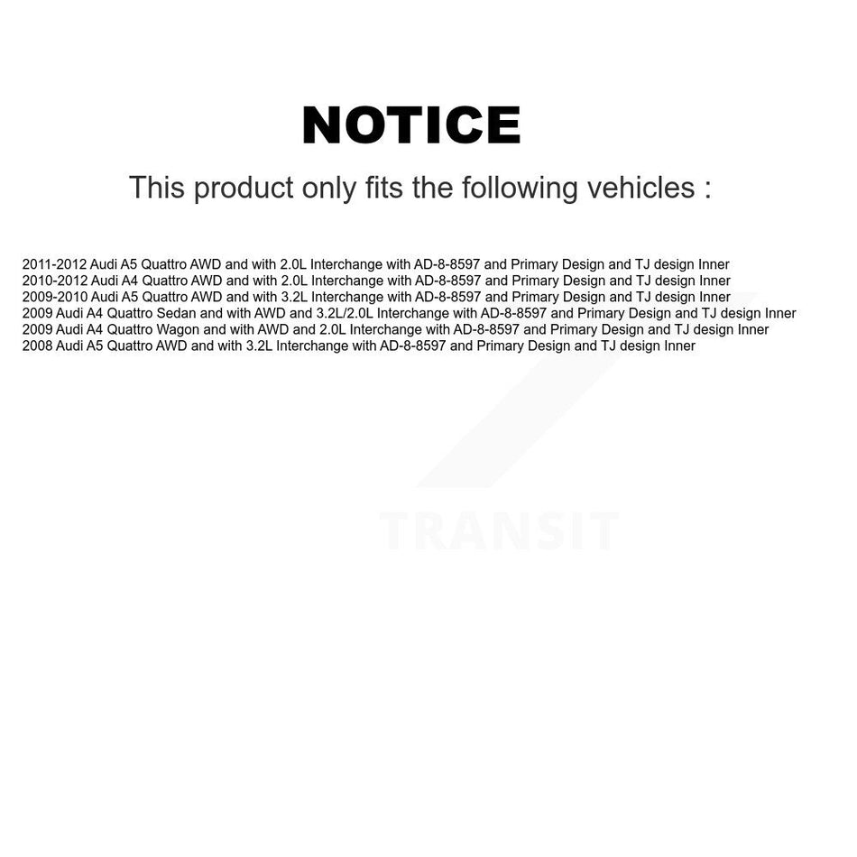 Front CV Axle Drive Shaft Complete Assembly Kit For Audi A4 Quattro A5 KCV-100080