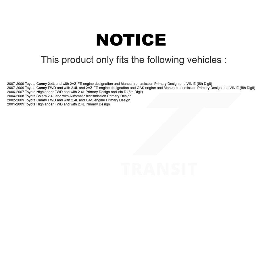Front CV Axle Drive Shaft Complete Assembly Kit For Toyota Camry Highlander Solara KCV-100090
