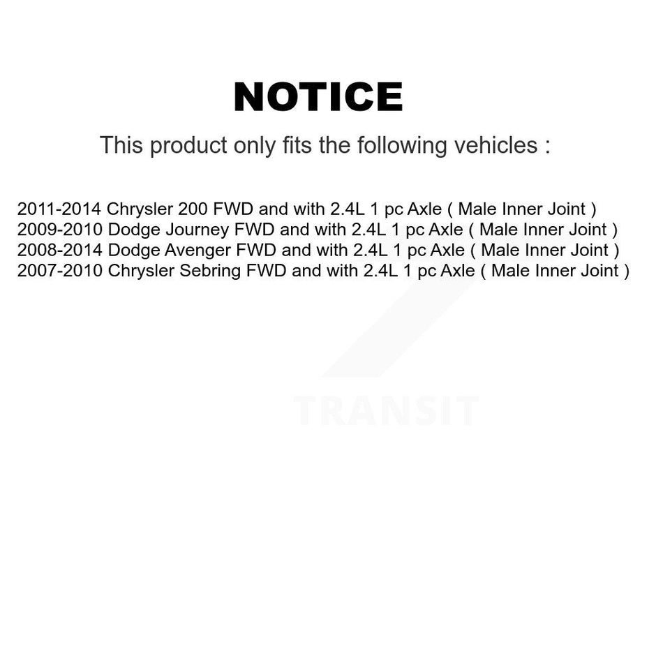 Front CV Axle Shaft Kit For Dodge Chrysler Journey 200 Avenger Sebring FWD with 2.4L KCV-100125