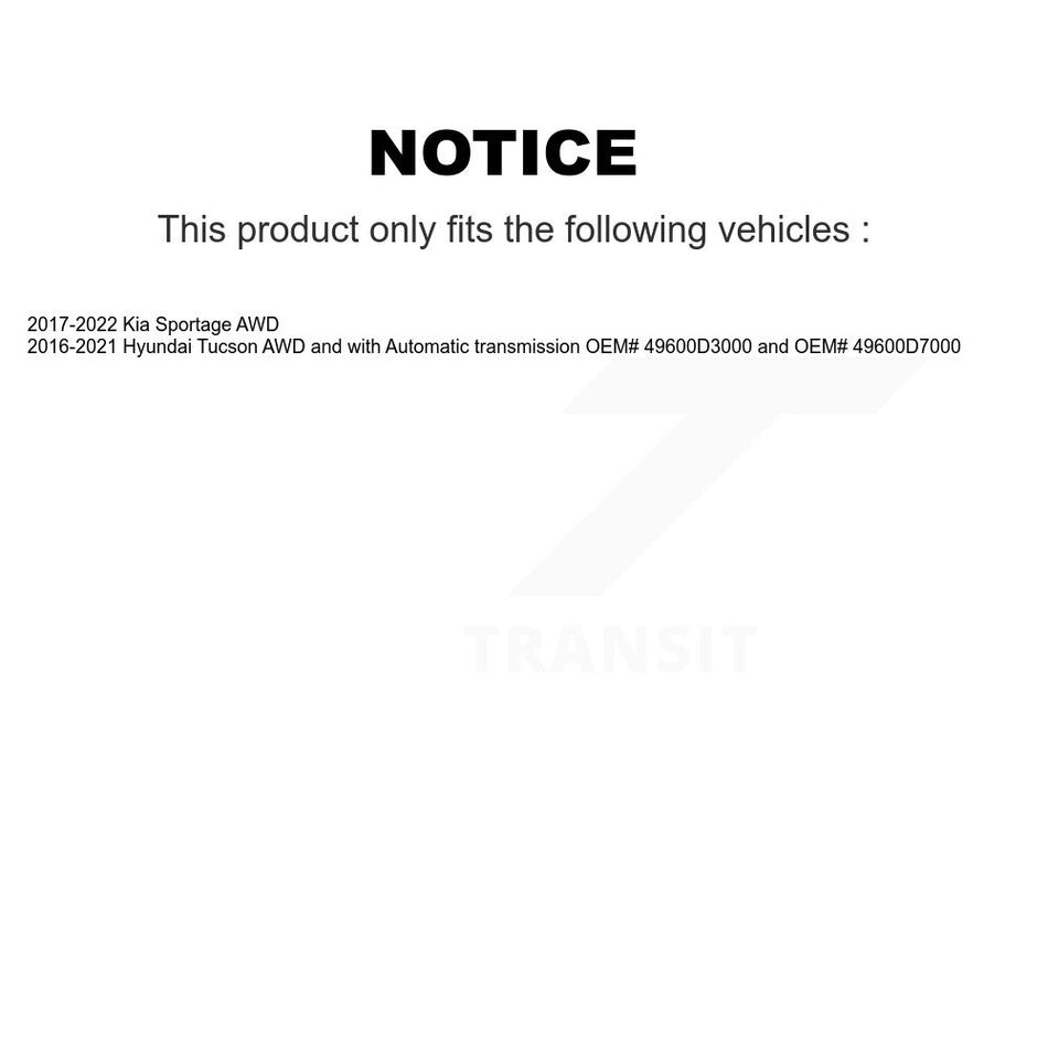 Rear CV Axle Drive Shaft Complete Assembly Kit For Hyundai Tucson Kia Sportage KCV-100169