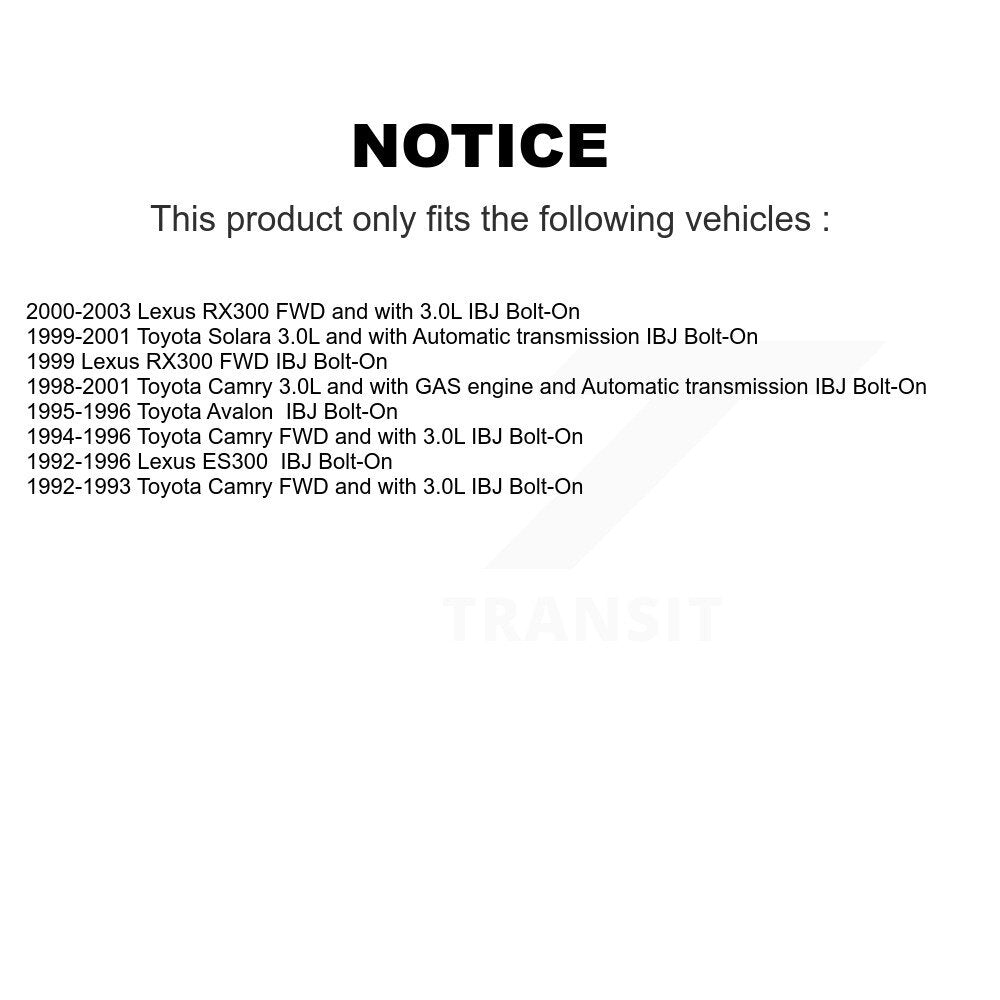 Front CV Axle Shaft Kit For Toyota Camry Lexus RX300 Solara ES300 Avalon IBJ Bolt-On KCV-100252