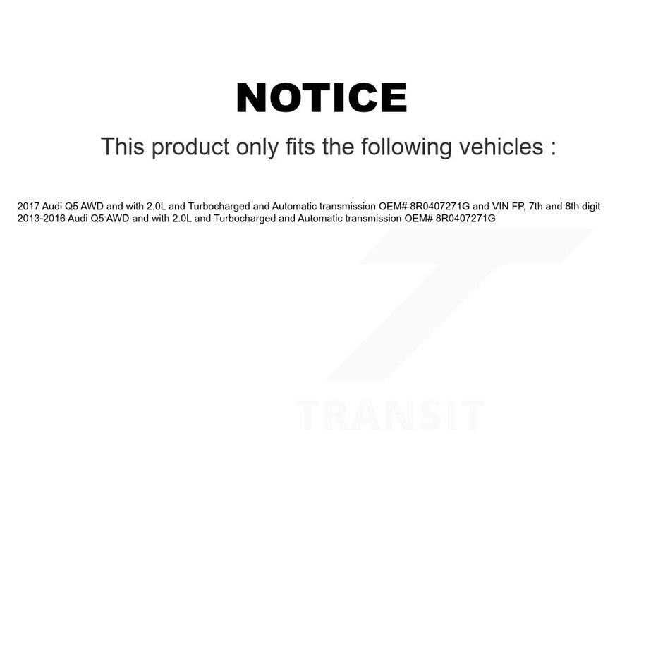Front CV Axle Shaft Kit For Audi Q5 AWD with 2.0L Turbocharged Automatic transmission KCV-100289