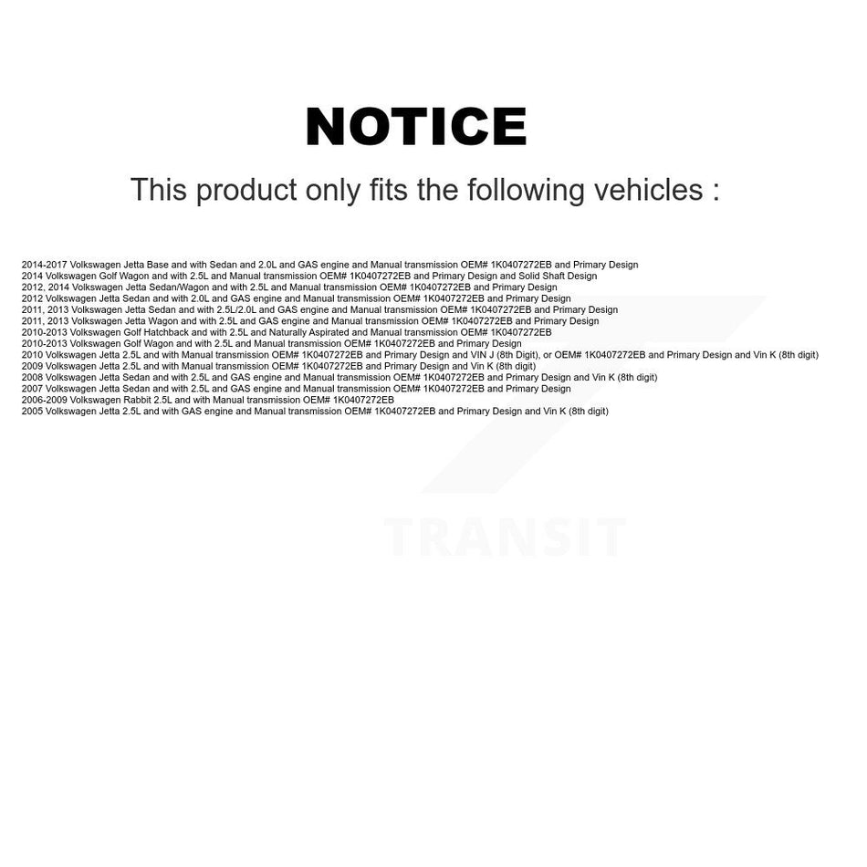 Front CV Axle Drive Shaft Complete Assembly Kit For Volkswagen Jetta Golf Rabbit KCV-100306