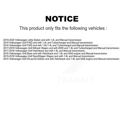 Front CV Axle Drive Shaft Assembly Kit For Volkswagen Golf Jetta SportWagen Alltrack KCV-100320