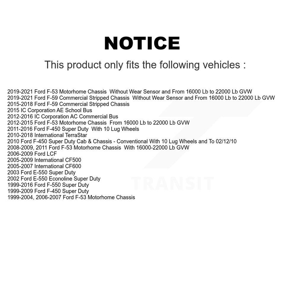 Front Rear Ceramic Brake Pads Kit For Ford F-450 Super Duty F59 F-550 International IC Corporation LCF CF500 CF600 TerraStar AE School Bus E-550 AC Commercial F-53 Motorhome Chassis F-59 KCX-100228
