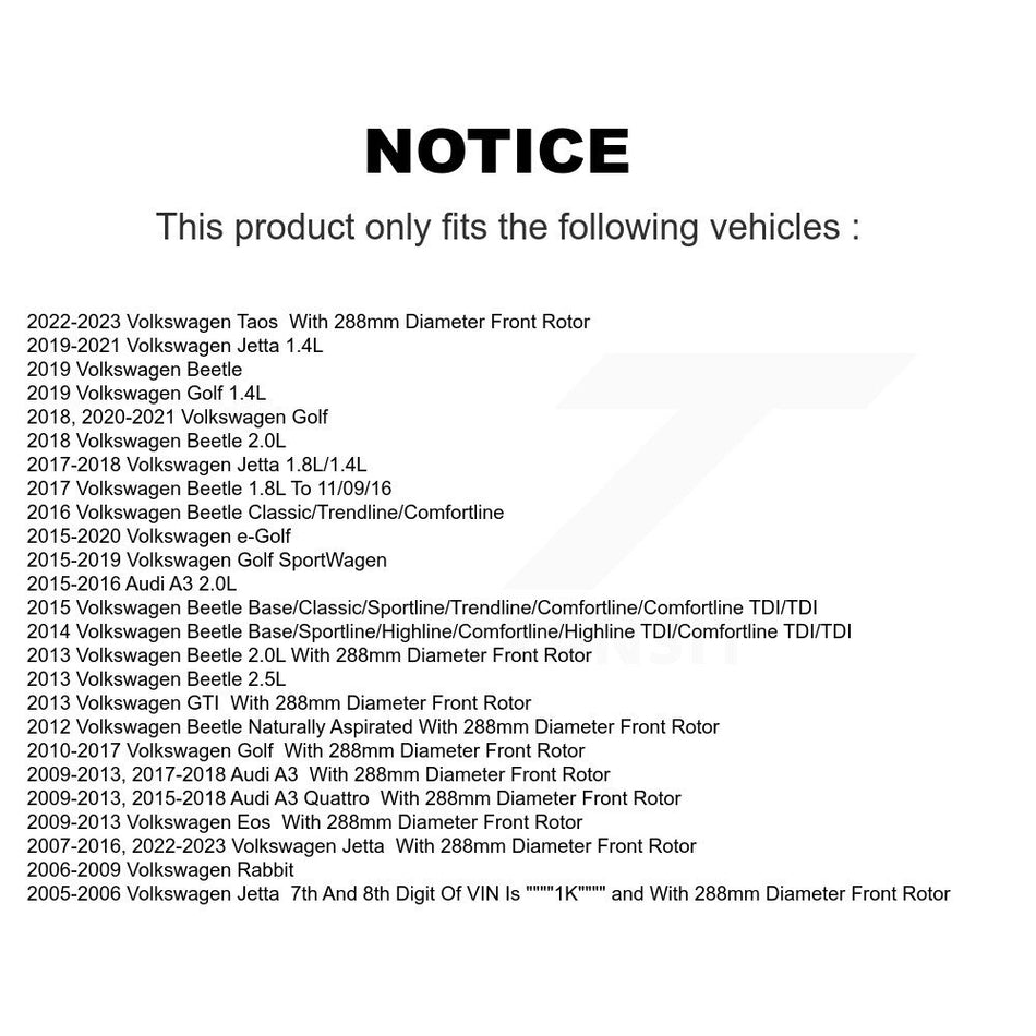 Front Coated Drilled Slotted Disc Brake Rotors Pair For Volkswagen Jetta Beetle Audi Golf A3 Rabbit SportWagen Quattro Eos e-Golf GTI Taos KD-100046