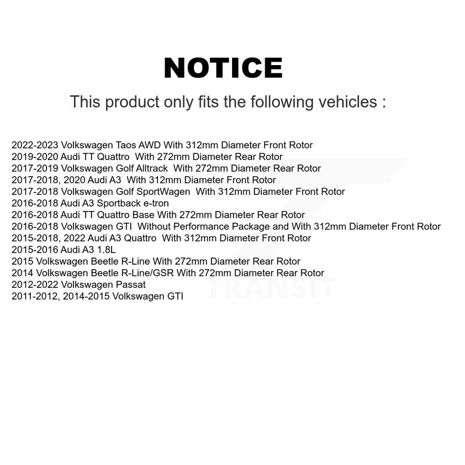 Front Rear Coated Drilled Slotted Disc Brake Rotors Kit For Volkswagen Passat GTI Audi A3 Beetle Quattro Golf Alltrack Sportback e-tron KD-100280