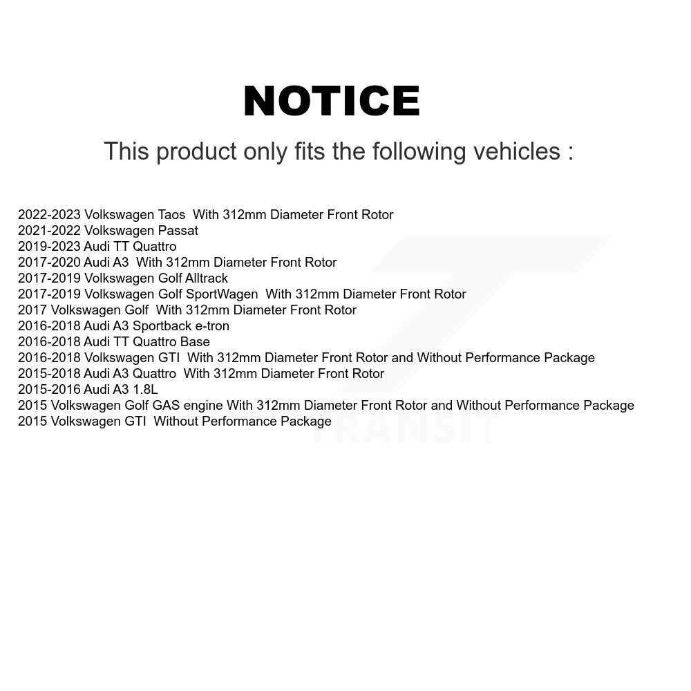 Front Drill Slot Brake Rotor Ceramic Pad Kit For Volkswagen Golf Taos SportWagen Audi GTI KDA-100278