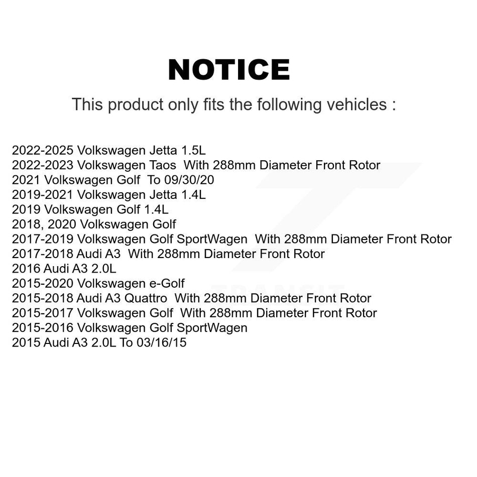 Front Drill Slot Brake Rotor Ceramic Pad Kit For Volkswagen Jetta Golf SportWagen Taos A3 KDA-100279