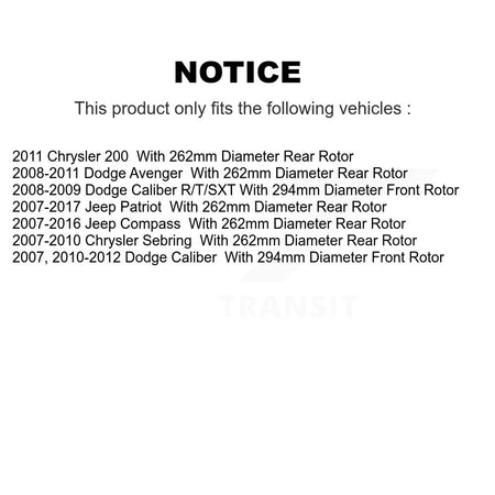 Front Rear Ceramic Pad Drill Slot Brake Rotors Kit For Jeep Patriot Compass Dodge Caliber KDA-100654