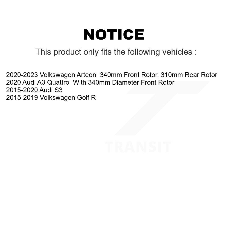 Front Rear Ceramic Pad Drill Slot Brake Rotor Kit For Volkswagen Golf R Audi S3 A3 Arteon KDA-101610