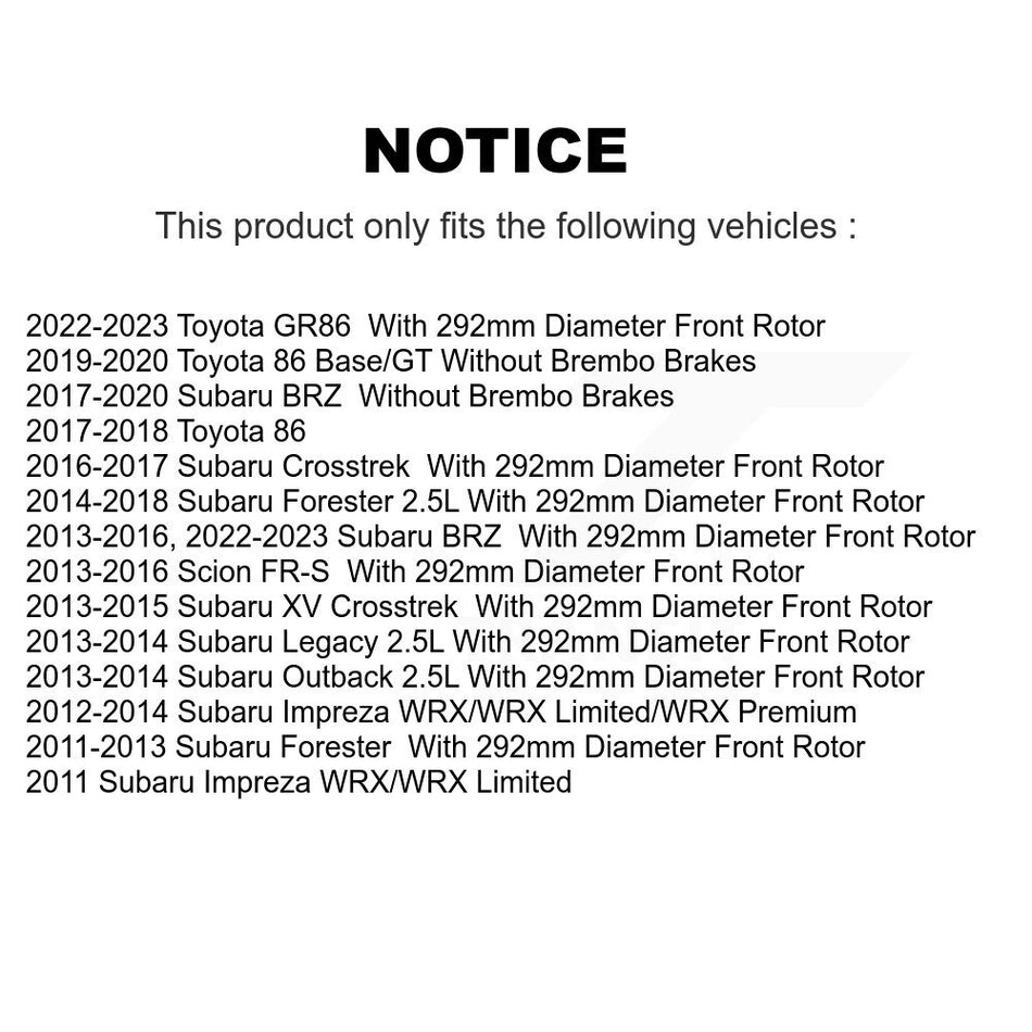 Front Coated Drilled Slotted Disc Brake Rotors And Ceramic Pads Kit For Subaru Forester Impreza Outback XV Crosstrek Legacy Scion FR-S BRZ Toyota 86 KDC-100012