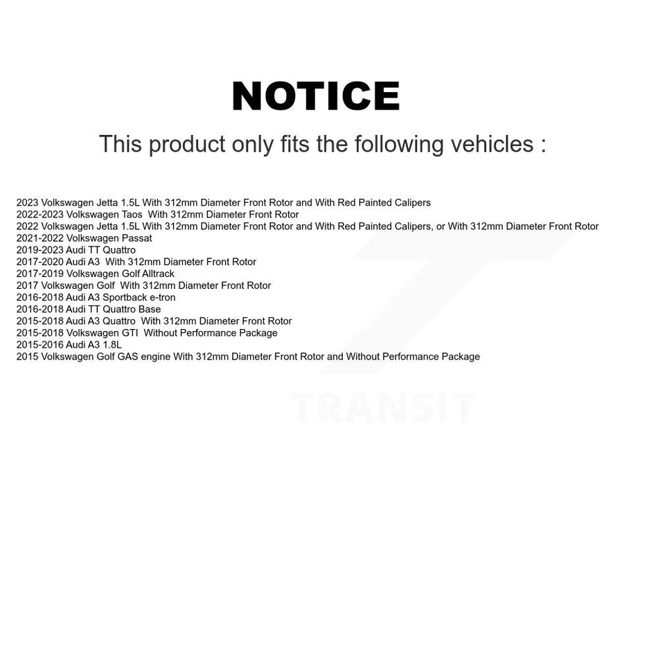 Front Drill Slot Brake Rotor Ceramic Pad Kit For Volkswagen Golf Taos SportWagen Audi GTI KDC-100200