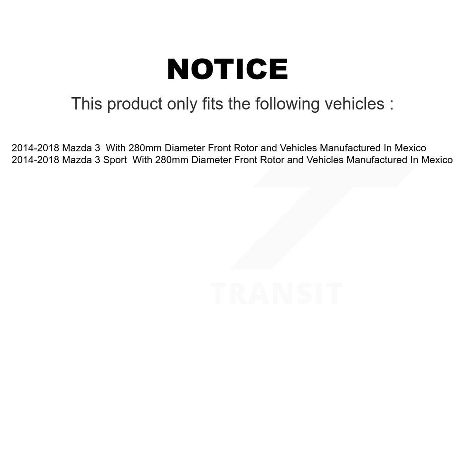 Front Coated Drilled Slotted Disc Brake Rotor Ceramic Pad Kit For 2014-2018 Mazda 3 Sport KDC-100262