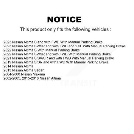 Rear Drilled Slot Disc Rotor Semi-Metallic Pad Parking Shoes Kit For Nissan Altima Maxima KDF-101708